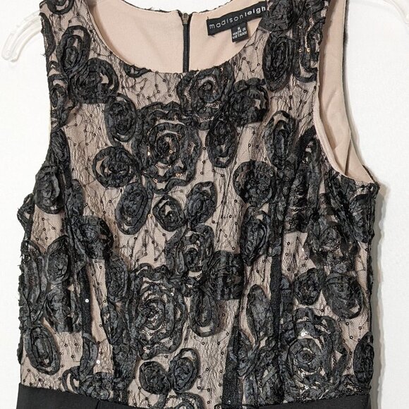 WOMEN'S "Madison Leigh" Black w Lace & Sequins Sleeveless Formal Dress; Size 8 - Picture 2 of 6